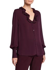 Elie Tahari Azra Silk Button-Down Long-Sleeve Blouse at Neiman Marcus